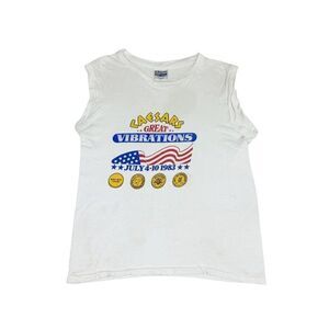 Vintage 1983 Caesars Great Vibrations Shirt Tank Large White Beach Boys Casino
